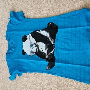 NWOT Panda Texting Graphic Tee Shirt Blue